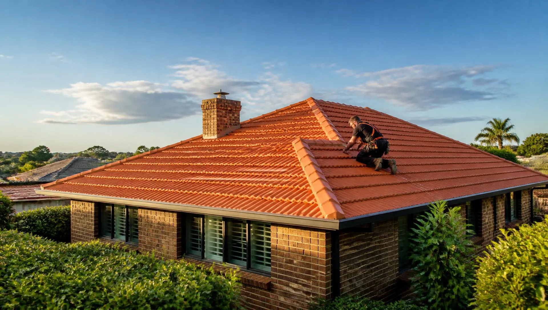Restored terracotta tile roof on a Sydney home in Homebush NSW
