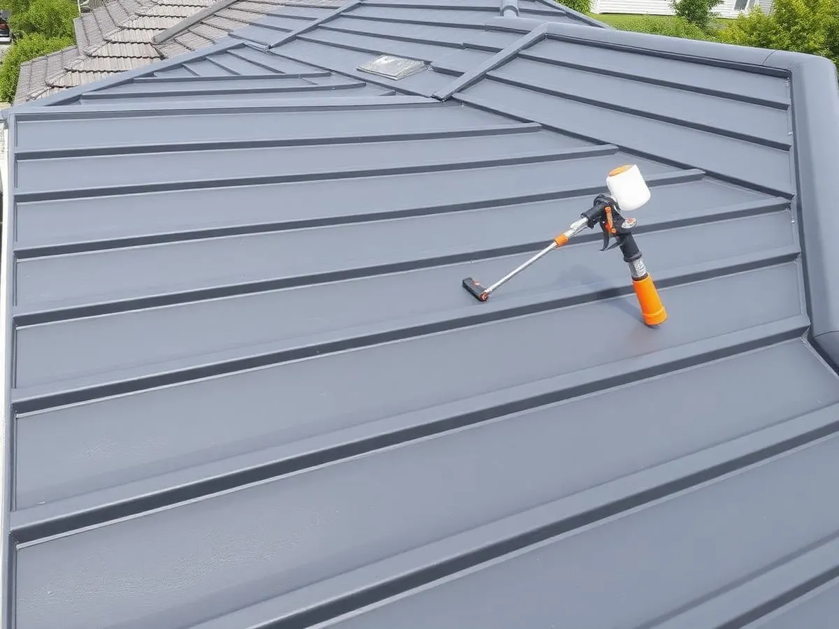 Rolling fresh protective coating onto roof